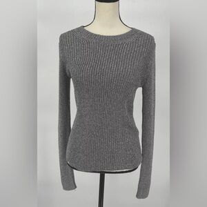 Theory pullover Sweater Gildi Metallic Silver/Gray Crew Neck Ribbed Knit Size M